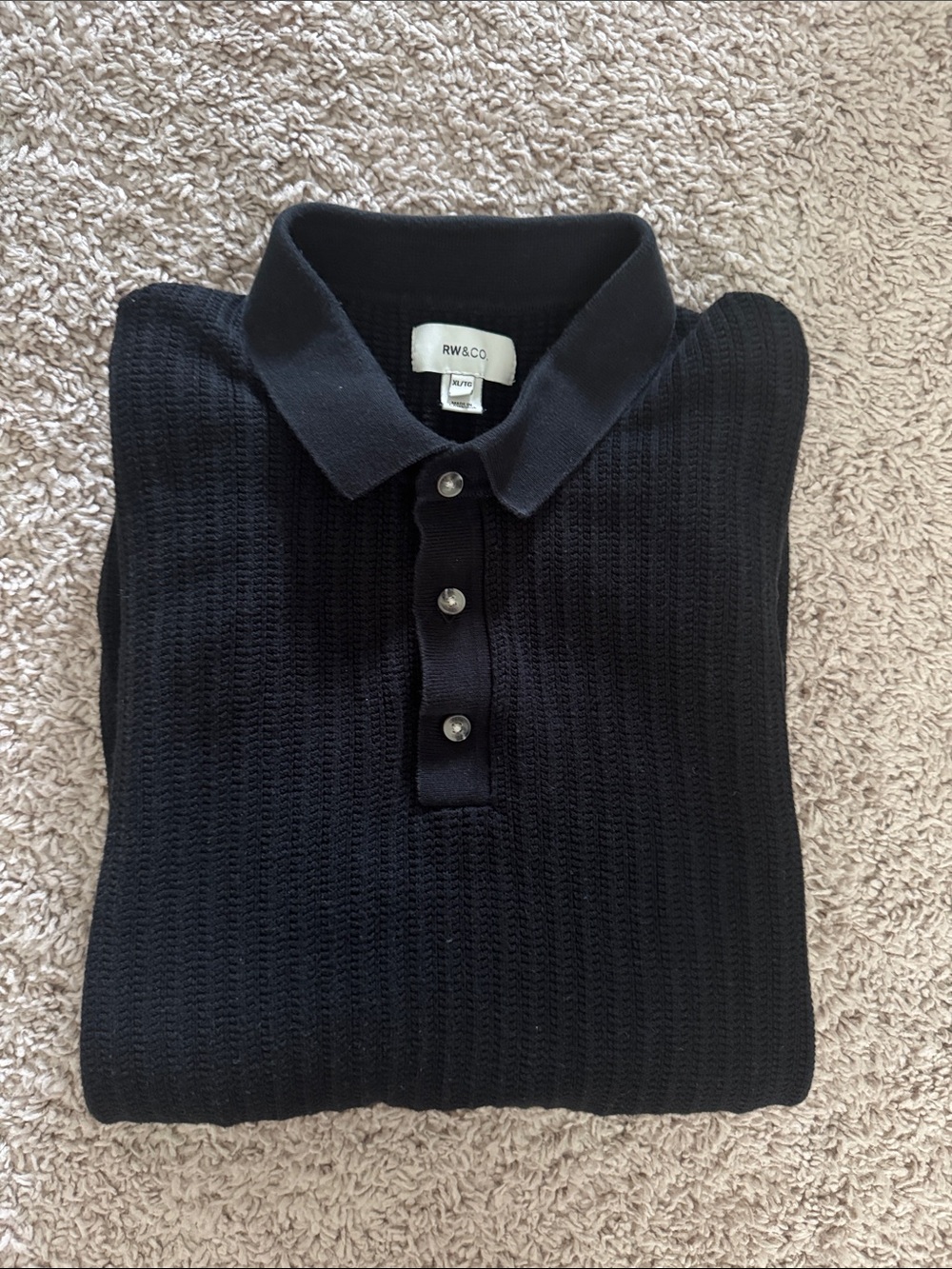 RW&CO. Black Knit Polo with Button Placket